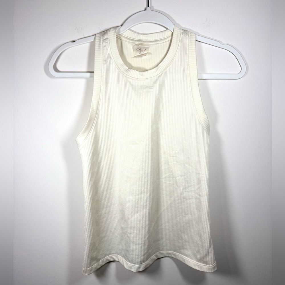 Calia By Carrie Underwood Womens Ivory Ribbed Sleeveless Tank Top Size Small